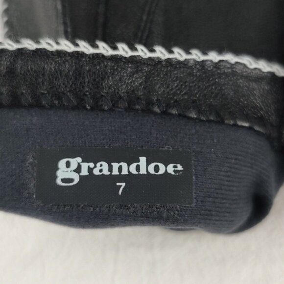 Grandoe 100% Leather Gloves Black Vintage EUC Size 7 / Small Lined - Picture 4 of 9